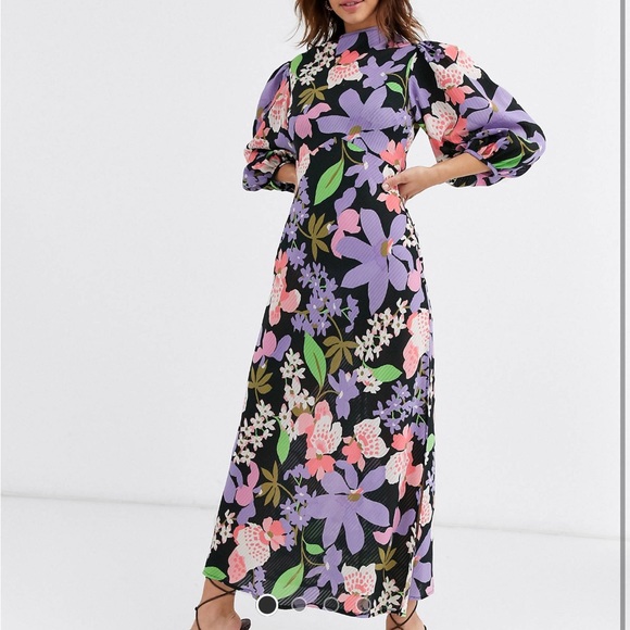 ASOS Fun Floral Maxi Dress with Puffed Sleeves - Picture 3 of 5